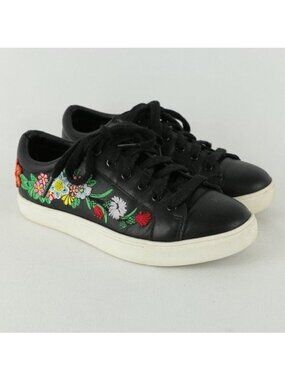 Steve Madden Marcelo Women's 6.5 Black Vegan Leather Embroidered Casual Sneakers